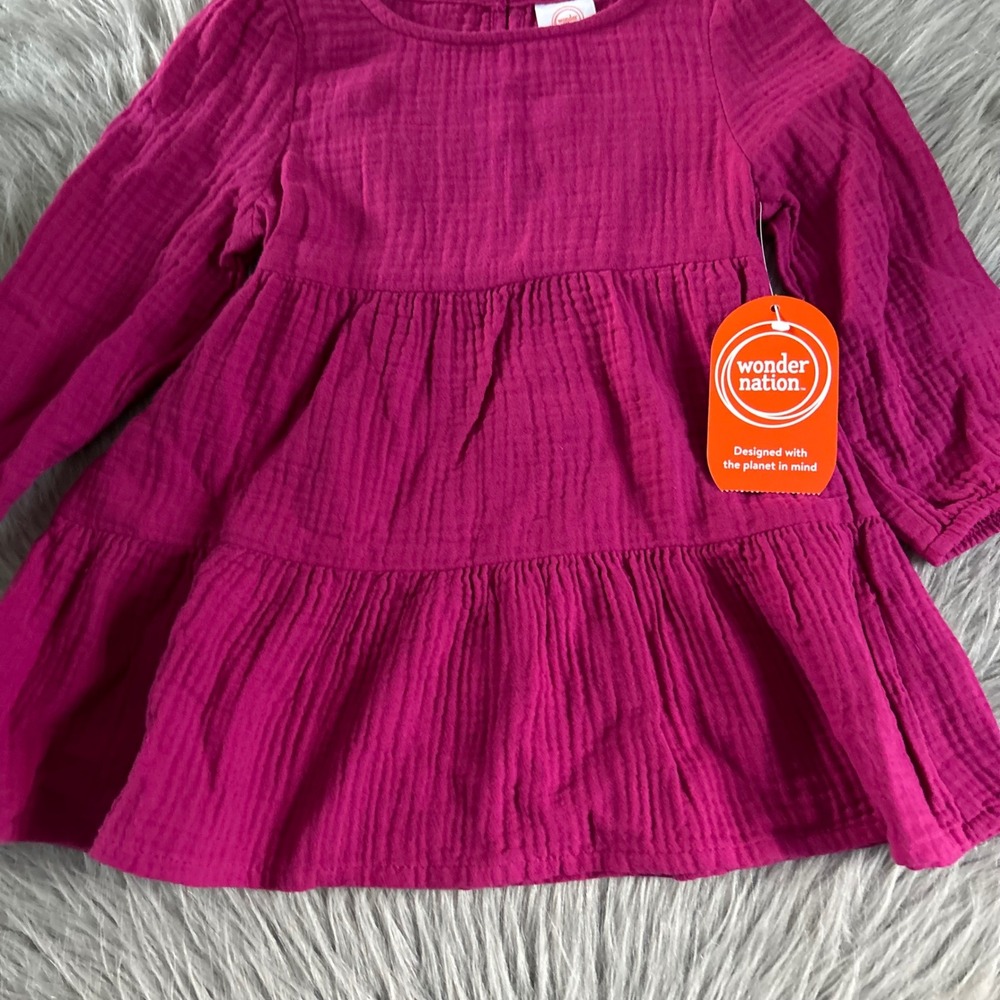 Wonder Nation Pink Woven Dress Baby Girls Size 12 Months NEW - Picture 4 of 6
